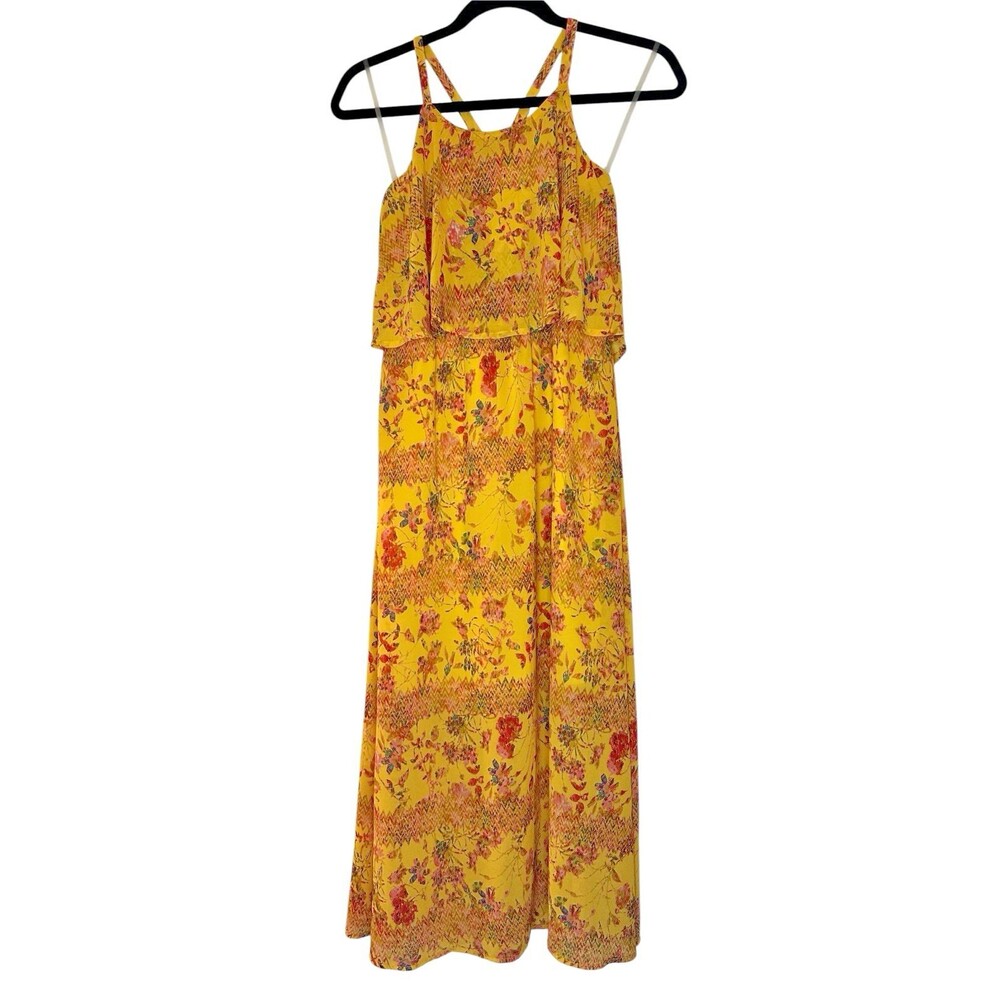 Gianni Bini GB Girls Dress Maxi Flowy Light Strappy Yellow Floral Lined NEW Jr L